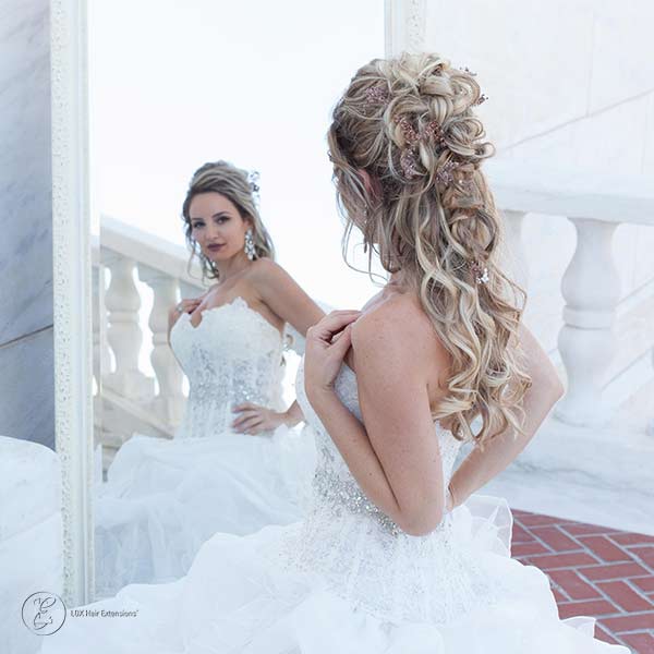 Remy Human Hair Clip Ins 18 Inch 613 18 Bridal Half Up Hair Style